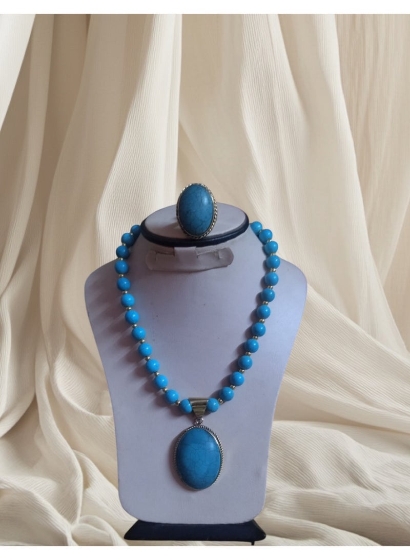 R&R Women's set of natural turquoise and hematite with a copper necklace - Image 2